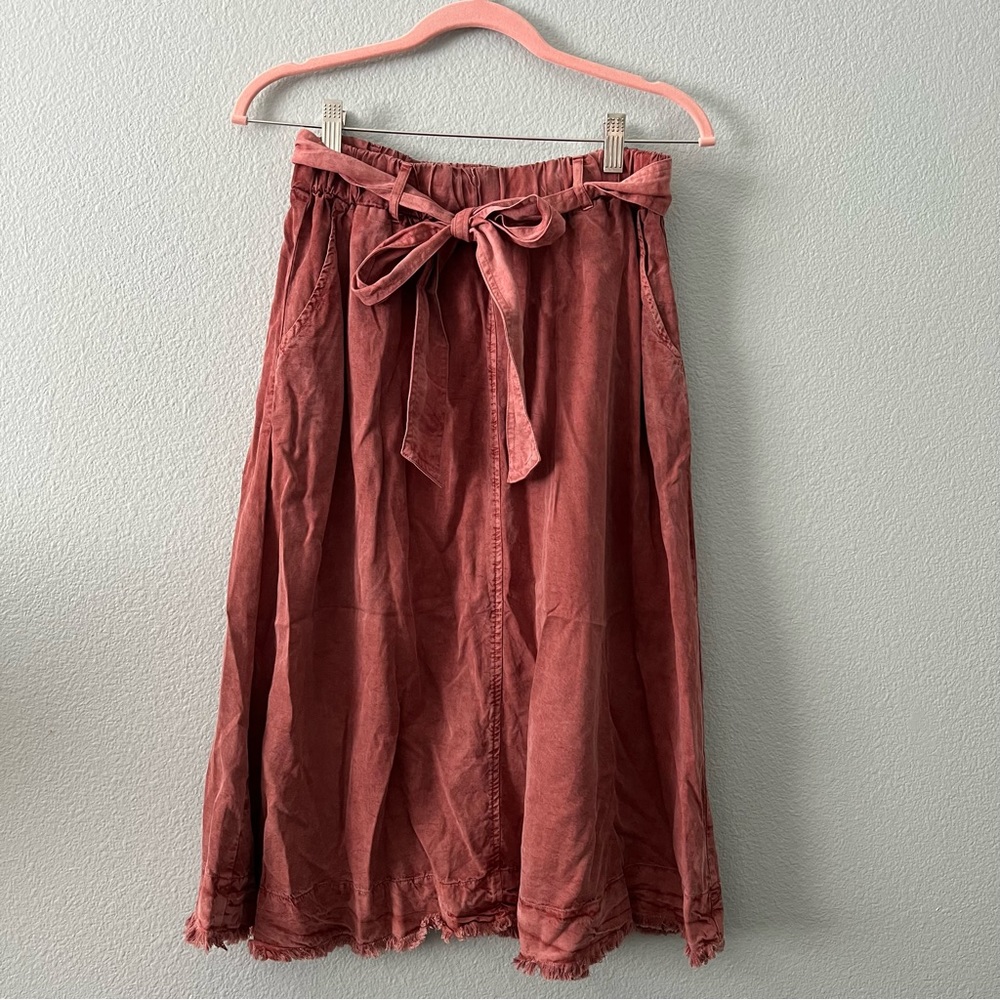 Tea n Rose Dusty Rose A-Line Midi Skirt Raw Hem M